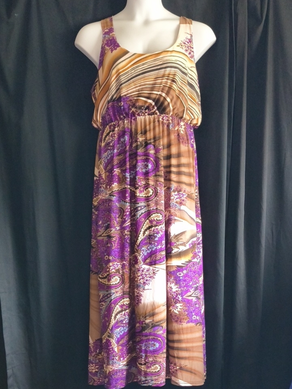 Jon & Anna Purple and Tan Paisley Maxi Dress #0094